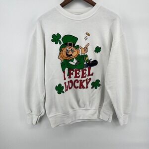 Vintage 80s I feel Lucky Leprechaun Graphic Sweatshirt Signal Artwear Size Large